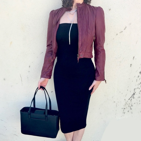 HeartSoul Jackets & Blazers - Red FAUX LEATHER jacket pleating cropped S Moto